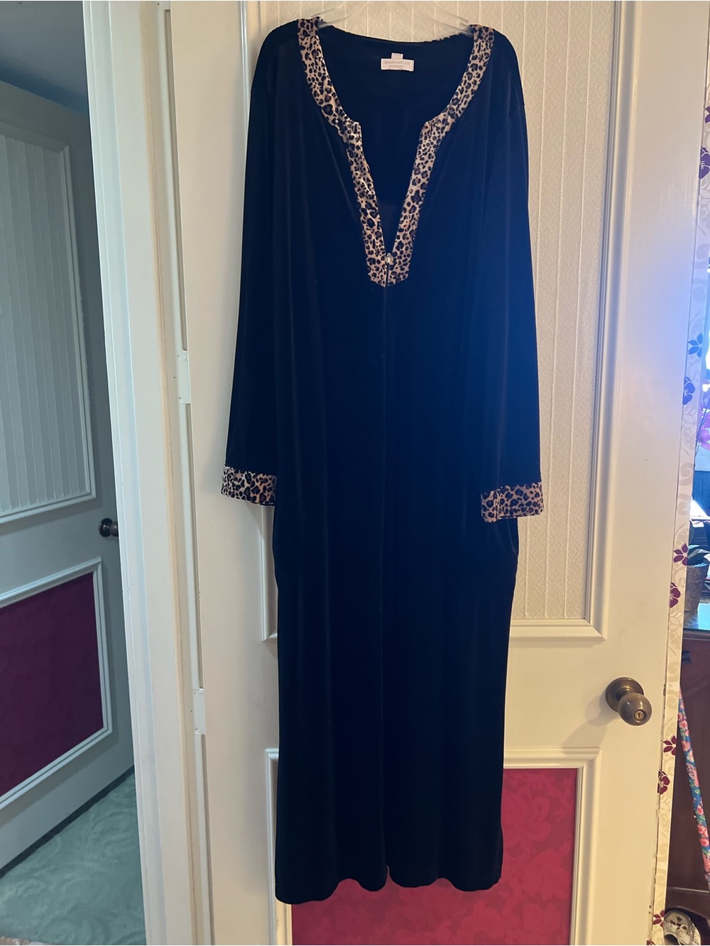 Charter Club Black Velvet Maxi Dress with Leopard Trim